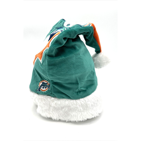 Miami Dolphins Adult Plush NFL Big Logo Solid Color Holiday Santa Hat NWOT - Picture 4 of 7